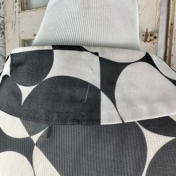 Shirt Dress Womens SZ 10 Black White Abstract Belted High Low Tradwife Sheer - Picture 14 of 14